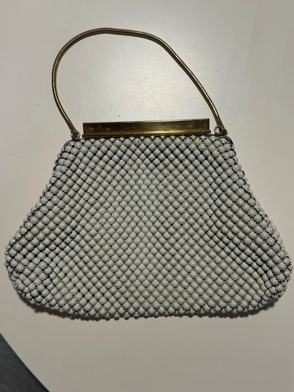 Whiting & Davis White Metal Mesh Evening Clutch with Gold Frame